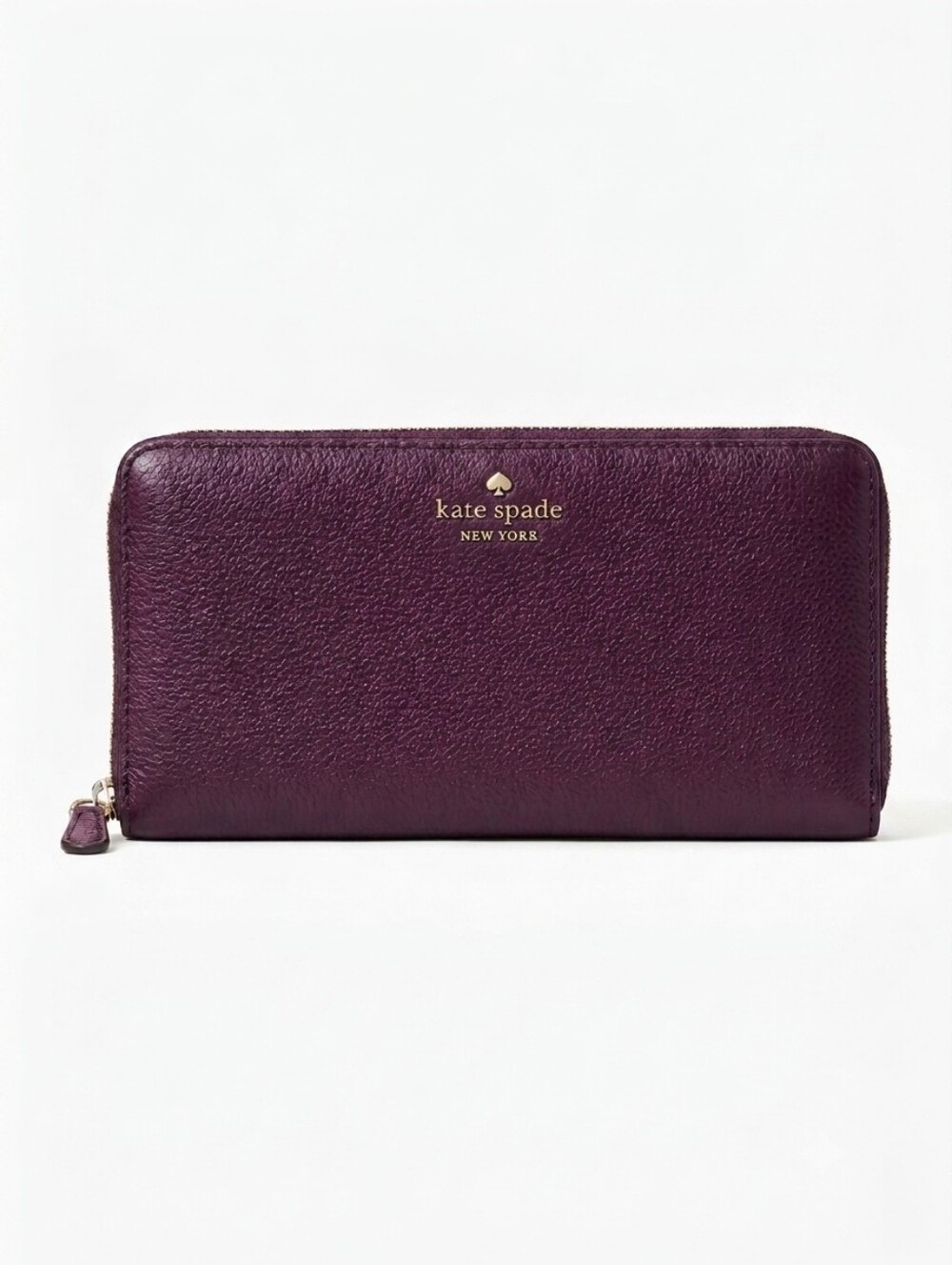 kate spade plum zip-around leather wallet with gold logo